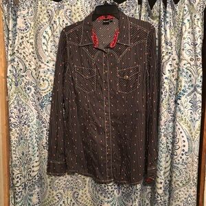 Cruel western snap shirt. 2XL size. Gray with red and gold western design